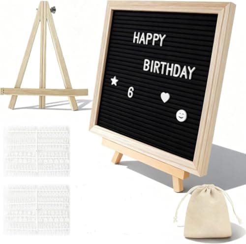 Image of Felt Letter Board, 10 x 10 Inch Changeable Letter Board Wood Frame Message Sign Board Square Display Boards Inclding 340 Pcs Letters Adjustable Stand and Bag for Office Home Decoration