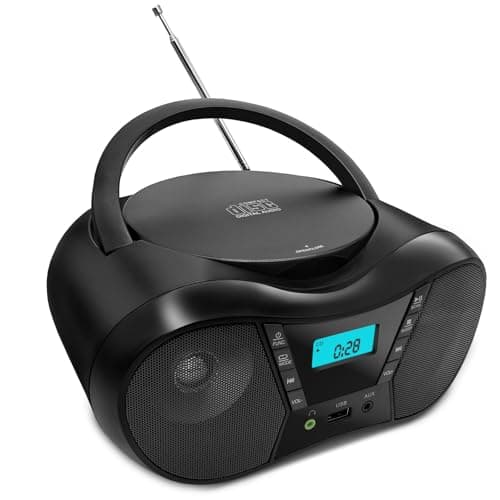 Image of CTDZLED Portable CD Player Boombox with FM Radio, Bluetooth Speaker, AC/Battery Powered, Support CD/CD-R/RW/USB/BT/AUX, LCD Display, Headphone Jack, Gifts for Parent (Black)