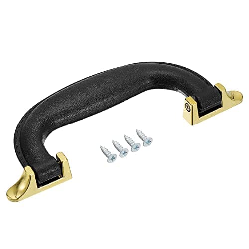 Image of Sourcing Map Luggage Handle, 155mm/6.1in Black PU Leather Pull Handle with Screws for Suitcase, Cases, Boxes