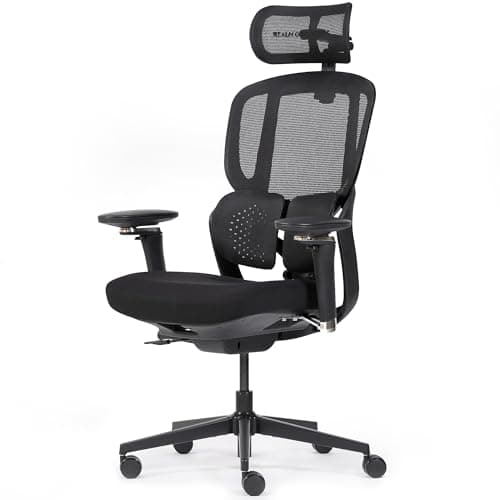 Image of Realm of Thrones DRAKARA Ergonomic Office Chair with Adjustable Seat-depth & Back-height, 4D Armrests, 3D Headrest, Adaptive Lumbar Support, Mesh Back, Comfort Cushion Seat, Swivel Heavy Duty (Black)