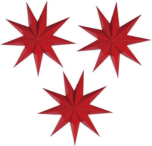 Image of 3 Pieces 9-Pointed White Paper Star Christmas Decorations Ceiling Tree Decorations Room Hanging Hanging Lampshade Christmas Holiday, Baby Shower,Weddings, Birthday Party Decorations (Red)