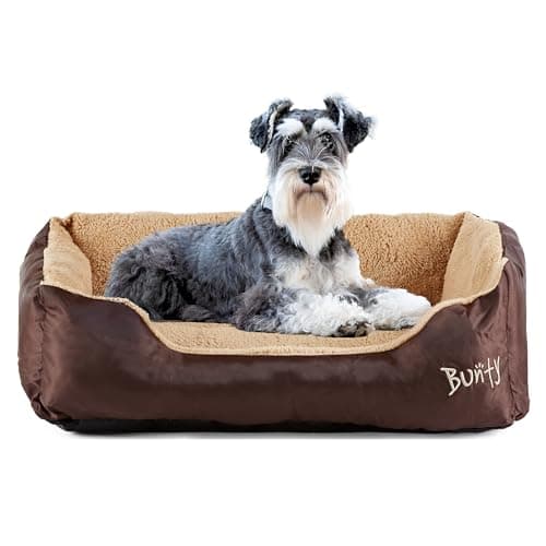 Image of Bunty Deluxe Dog Bed - Small, Medium to XXL Calming Washable Dog Bed - Non-Slip Base, Raised Walls, Fleece Lined Interior, Plush Cushioning, Insulates & Retains Heat - Large, Brown