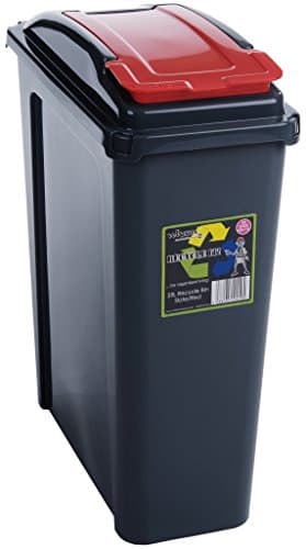 Image of Wham Recycling Bin Slim Kitchen Trash Can Rubbish Dustbin with Red Lid 25 Litres