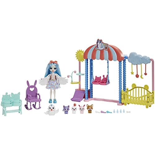 Image of Enchantimals Doll and Accessories, Darling Daycare Playset, Starley Stork Doll, Bouncer and 4 Baby Bestie Animal Figures, Crib and More, Baby Best Friends, Kids Gifts, HLH23