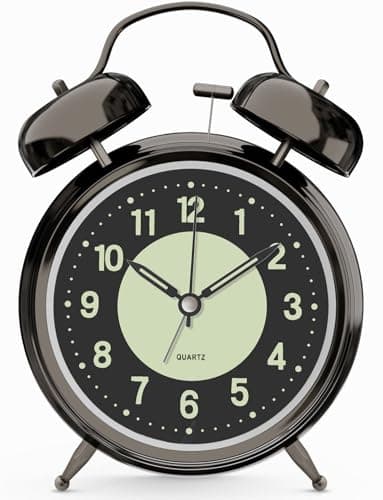 Image of Loud Alarm Clock for Adults Sleeping Heavy Metal Double Bell Battery Operated Alarm Clock for Bedroom Silent Decoration Non Ticking (Black Nickel)
