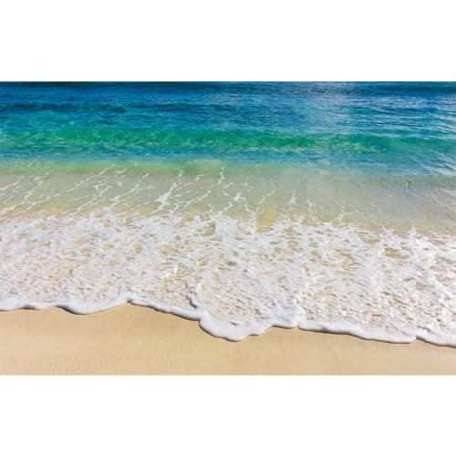 Image of EasyByMall 3D Waves Beach Floor Stickers Sea Wall Decal Environmental PVC Self-Adhesive Removable for Living Room Bedroom Office 90x58cm