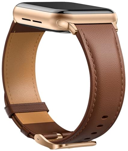 Image of Laffav Leather Strap Compatible with Apple Watch Strap 40mm 42mm 41mm 38mm Women Men, Genuine Leather Classic Replacement Band for iWatch Series 11 10 9 8 7 6 5 4 3 2 1 SE 3 2 Ultra,Brown