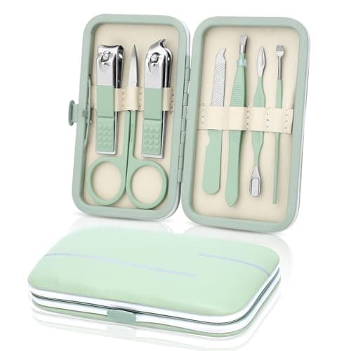 Image of Manicure Set-Stainless Steel Nail Care Set-Professional 7 in 1 Ingrown Toenail Clipper Grooming Tool-Pedicure Kit & Toe Nail Cutter-Thick Nail Scissors Toiletries with Cuticle Trimmer (Green)