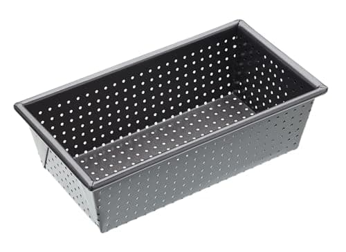Image of MasterClass Crusty Bake Perforated Loaf Tin with PTFE, PFOA and BPA Free Non Stick, Robust 1 mm Carbon Steel, 2 lb, 21cm x 11cm x 7cm, Grey