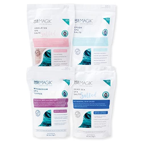 Image of Sea Magik - Bath Salts, Muscle Soak, Therapeutic Spa Experience, Epsom, Magnesium Flakes, Dead Sea, Himalayan, Relaxes Your Body and Mind, Natural Salts, Vegan, Cruelty Free, Mixed Set (4 x 1kg)