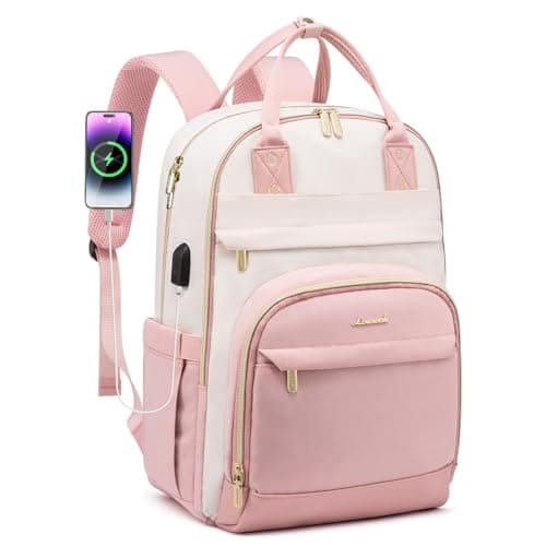 Image of LOVEVOOK Laptop Backpack Women 15.6 inch, Waterproof Rucksack Bag for Ladies with Anti-theft Zipper & USB Port, Smart Laptop Bags College Backpack Womans for Work Uni Travel Teacher Student Pink