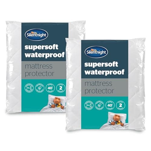 Image of Silentnight Supersoft Waterproof Mattress Protector 2 Pack - Luxury Quilted Quiet Bed Mattress Pad Cover with Extra Deep Fitted Skirt and Waterproof Protection - Double - Pack of 2