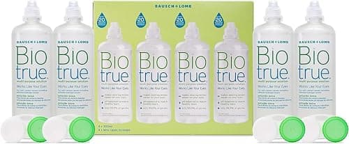 Image of Biotrue Multi-Purpose Contact Lens Solution, 4 x 300 ml - Cushions and Rehydrates Soft Contact Lenses for Comfortable Wear - Condition, Clean, Remove Protein, Disinfect and Rinse - Includes Lens Case