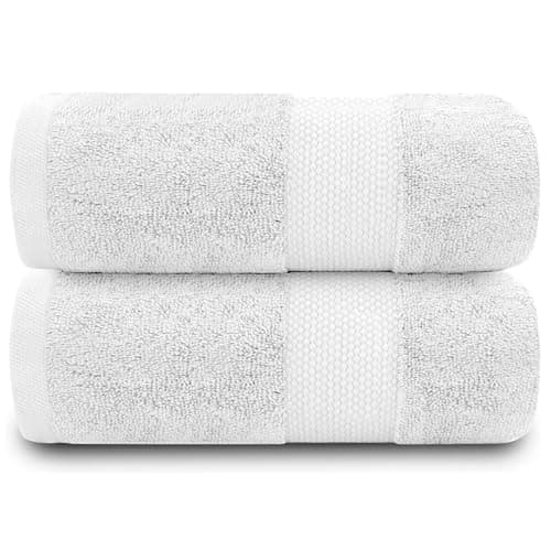 Image of ATEN Homeware Supreme Egyptian Cotton Bath Towel Set – 2 Piece Set with 2 Extra Large Bath Towels 70 x 140 cm, Ultra Soft, Highly Absorbent, OEKO-TEX Certified, Made in Egypt (White)