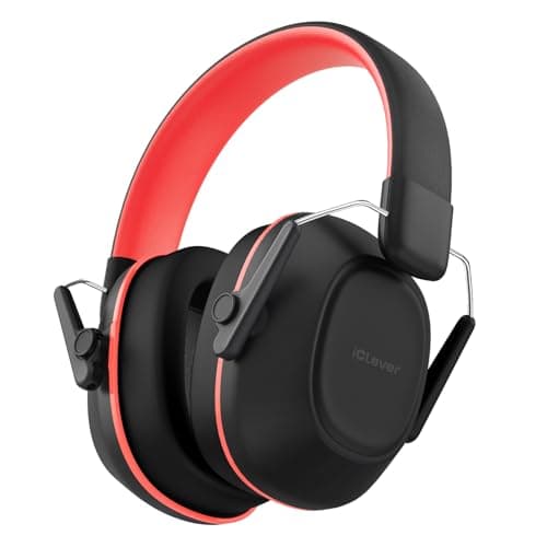 Image of iClever Ear Defenders Children, SNR 29dB Safety Noise Reduction Ear Protectors Autism & Concentration Aid, Noise Cancelling Headphones for Kids, Kids Ear Defenders for Fireworks, Concerts, Black & Red