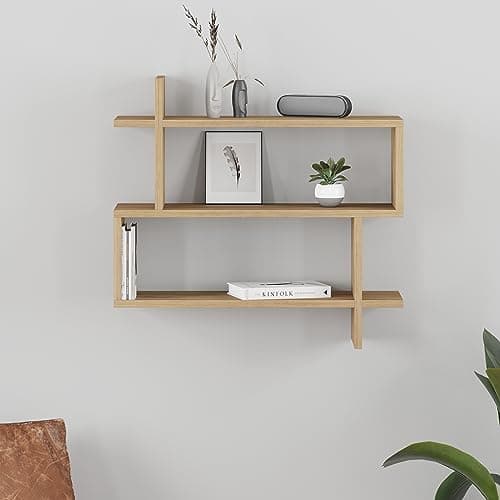 Image of HOCUS PICUS Floating Wall Shelf, Wall Mounted Rectangle Modern Design, Bookshelf Storage Display Unit Decorative Wall Shelves, Bedroom, Living Room, Bathroom & Kitchen, Easy Assembly (Oak)