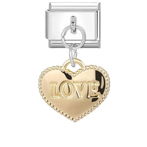 Image of MARJS I Love You Heart Gold Mother Daughter Dangle Charm Silver Italian 9mm Link Stainless Steel Charm Compatible With Bracelet