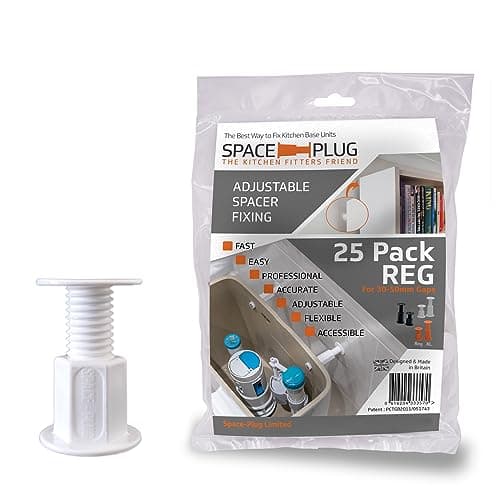 Image of Space-Plug Adjustable Spacer Fixings (Regular size for 30-50mm gaps), 25 Pack of Brilliant White Spacers, Professional & DIY use for kitchen, bedroom, bathroom & furniture installations