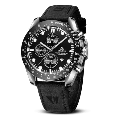 Image of LN LENQIN Mens Watches Analog Quartz Watches for Men 30M Waterproof Men's Wrist Watch with Date Leather Band No Chronograph
