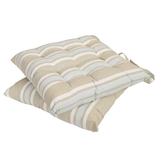 Image of Dibor 2 Seat Pads Blue, Grey & White Stripe Cotton Tie On Chair Cushions (BK14)