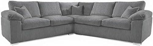 Image of Deltaa 2C2 Corner Sofa - Comfy Large 5 Seater Settee - Modular Dual Arm High Back Suite - Upholstered Jumbo Fabric Dual Arm Couch for Living Room Furniture Indoor Lounge (Grey, 2C2)