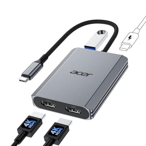 Image of acer USB-C to Dual HDMI Adapter 4K@60Hz, 4-in-1 USB C Hub Multiport Adapter with 2 HDMI, 100W PD, USB 3.0, Type-C Converter for Dual Monitors, Compatible with MacBook Air/Pro, Dell XPS, Surface, etc.