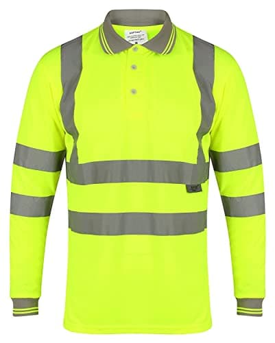 Image of LIZZIE JACOBS Hi Viz High Visibility Long Sleeve Polo Shirts Reflective Tape Safety Hi Vis Security Work Breathable Lightweight Workwear Tops (UK, Alpha, 3XL, Regular, Regular, Yellow)