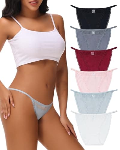 Image of Levao Cotton Underwear Women knickers High Leg Lace Trim Sexy Bikini Hipster Slips Underpants Breathable Comfortable Panties Briefs Multipack 6 S-XL