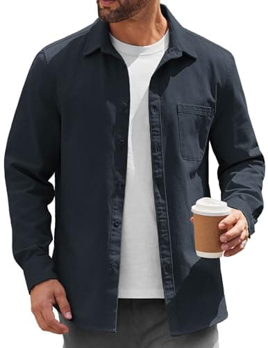 Image of Coofandy Mens Lightweight Button Down Shirt Jacket Casual Shacket Overshirt, Nave Blue, Medium