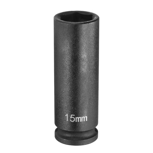 Image of sourcing map Deep Impact Socket 3/8" Square Drive by 15mm Metric 6 Point Socket 65mm (2.56") Long CR-MO Steel Industrial Grade Flip Socket for Home Auto Hex Nuts Bolts Repair, Black