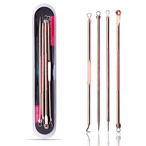 Image of 4PCS Blackhead Remover Kit, Extractor Removal Set Professional Stainless Steel Pimple Popper Tool Treatment for Whitehead Blemish Acne Comedone Pimple Popping (Gold)