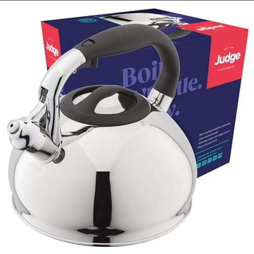 Image of Judge 3L Stovetop Kettle - Stove Top Kettle for Gas Stoves & Electric Hobs - 18/10 Stainless Steel Whistling Kettle with Heat Resistant Handle - Non-Drip Spout - All Hob Types Including Induction
