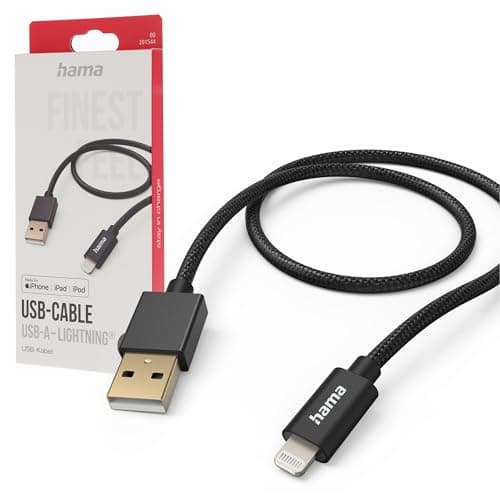 Image of Hama Cable Fabric USB 2.0 A plug - Lightning charging plug (480 Mbit/s, nylon, 2.4 A, 1.5m) black