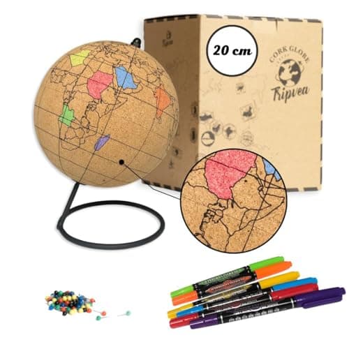 Image of TRIPVEA® 20 cm Globe with Marker - Vintage Cork to Color - Travel Themed Decoration - Original and Creative Gift Idea for geography enthusiasts