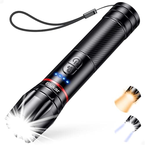 Image of Blukar LED Torch Rechargeable, 2000L Super Bright Flashlight with 2 Colors (Warm& Cool White), 10 Lighting Modes, Zoomable, Long Lasting,Waterproof Mini Torch for Power Cuts,Emergency,Camping,Outdoor