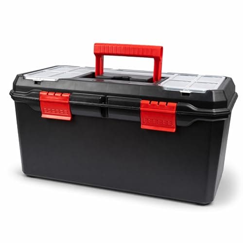 Image of NAVOYS | 19" Tool Box with Removable Tray and Organiser Lid | Heavy Duty Plastic Storage Case | Secure Latches | Carry Handle | for Tools, Screws and Accessories