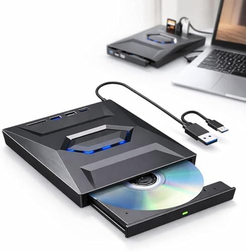Image of 7-in-1 External USB DVD Drive & Blu-ray Player,USB C 3.0 Type-C Portable BD/DVD/CD Burner Writer Reader with 3 USB Ports Hub & SD/TF Card Reader,6X Blu-ray Optical Drive for Laptop Desktop (1pc)