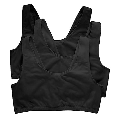 Image of Hanes Women's Pack, Cotton Scoopneck Bralette, Low-Impact Sports Bra, 3-Pack, Opaque, Black/Black/Black, L (Pack of 3)