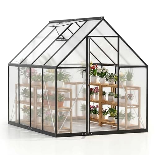 Image of COSTWAY Polycarbonate Greenhouse, Large Walk-in Green House with Adjustable Roof Vent & Lockable Door, Outdoor Aluminum Frame Warm Grow House for Garden Backyard Patio (7.4 x 5.6 FT)