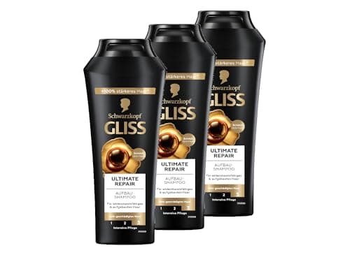 Image of Gliss Ultimate Repair Shampoo (3 x 250 ml), Hair Shampoo with Liquid Keratin & Pearl Extract, Keratin Shampoo for Heavily Damaged and Dry Hair