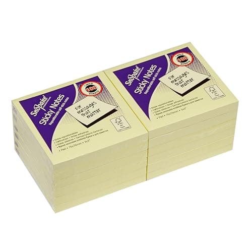 Image of Snopake 76 X 76 Mm Yellow Sticky Notes [Pack of 12, 100 Sheets Per Pad] 12128