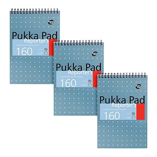 Image of Pukka Pad, Reporter’s Pad 3 Pack for Home, School, and Office – 14 x 20.5cm – Wirebound, Head-Bound Notebook with 160 Pages of 80GSM Paper – Microperforated for Easy Removal – Blue