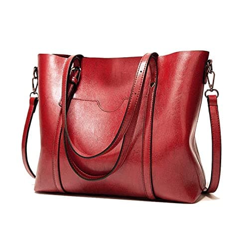 Image of Aileese Womens Handbags Soft Leather Large Capacity Retro Vintage Top-Handle Casual Pocket Tote Shoulder Cross-Body Bags Red