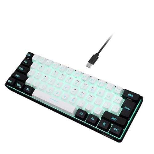Image of Snpurdiri 60% Wired Gaming Keyboard, RGB Backlit,Ultra-Compact Mini Keyboard with Detachable Cable,Black and White Color