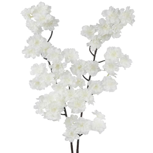 Image of CEWUDA 2 Pcs Artificial Cherry Blossom Flowers Branches 41" Faux Cherry Blossom Long Stem White Silk Cherry Blossom Tree Tall Fake Flower Arrangement for Home Wedding Centerpieces Spring Indoor Decor