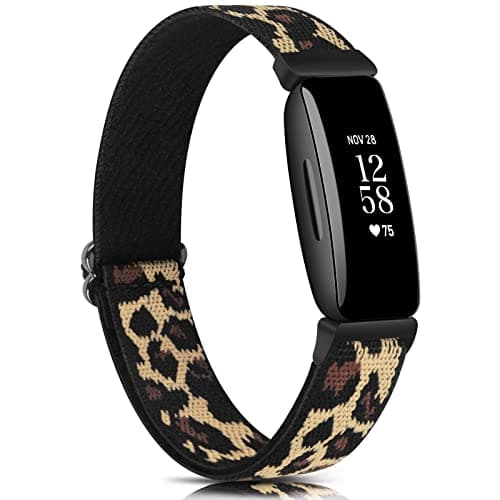 Image of Wanme Straps Compatible With Fitbit Inspire 2/HR - Soft Nylon Elastic Sport Replacement Wristband for Women Men (Leopard)