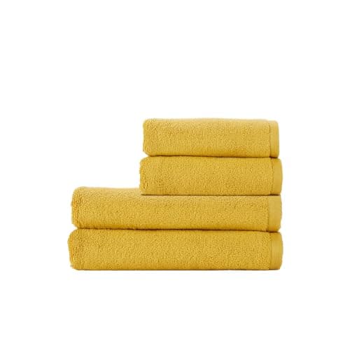Image of Christy Cirrus Quick Dry Towel Set | 4 Pieces | 2 Hand 2 Bath | Super Soft and Fluffy | Lightweight Bathroom Shower Towels | 100% Cotton | Sunflower Yellow
