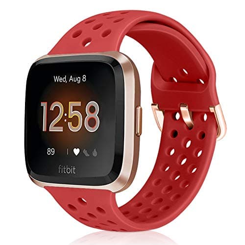 Image of Runostrich Sport Strap Compatible with Fitbit Versa 2/Fitbit Versa/Versa Lite/SE, Soft Silicone Band Replacement Breathable Wristband Accessories for Smart Fitness Watch for Women Men (Red)