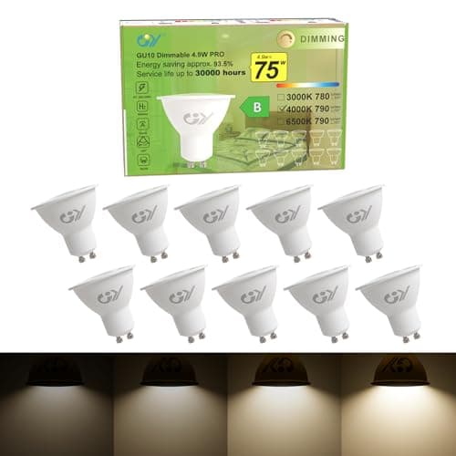 Image of GY Dimmable GU10 Neutral White 790 Lumen High Energy Efficiency LED Bulbs,4.9W 4000K 120° Wide Beam Angle Energy Saving Lamp, 75W Replacement,10 Pack