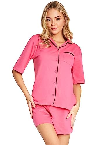Image of CityComfort Womens Pyjamas Set 2 Pcs Short Button Down PJs Comfy Classic Soft Loungewear Summer Nightwear Gifts for Women (S, Pink)